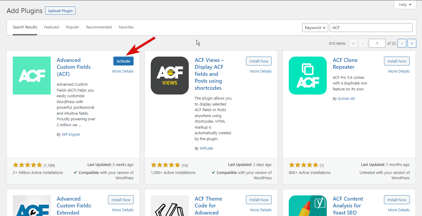 install ACF plugin in WordPress