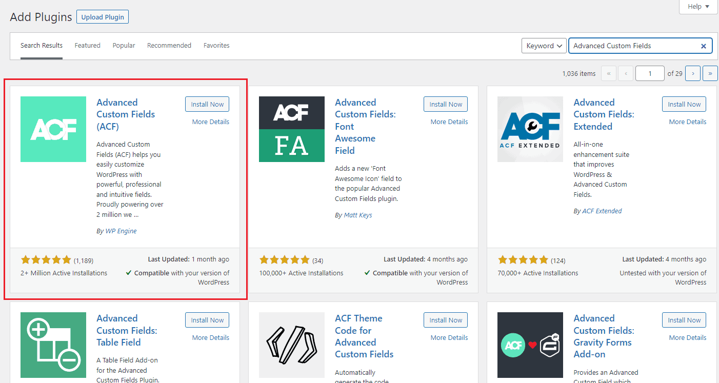 install ACF in WordPress