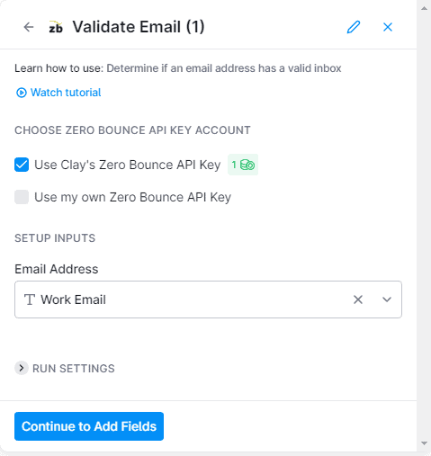 Enter ZeroBounce API key
