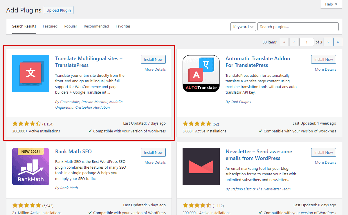 install TranslatePress plugin