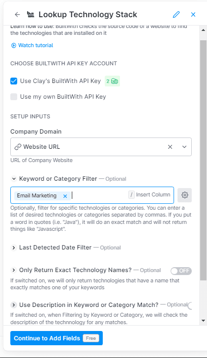 Clay Lookup Technology Stack set category