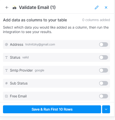 ZeroBounce - add data as column
