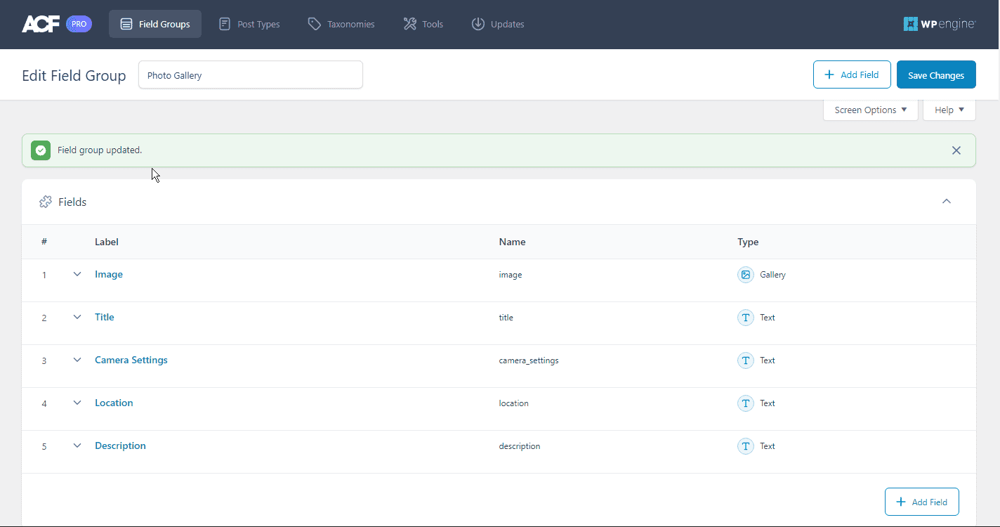 added fields in ACF