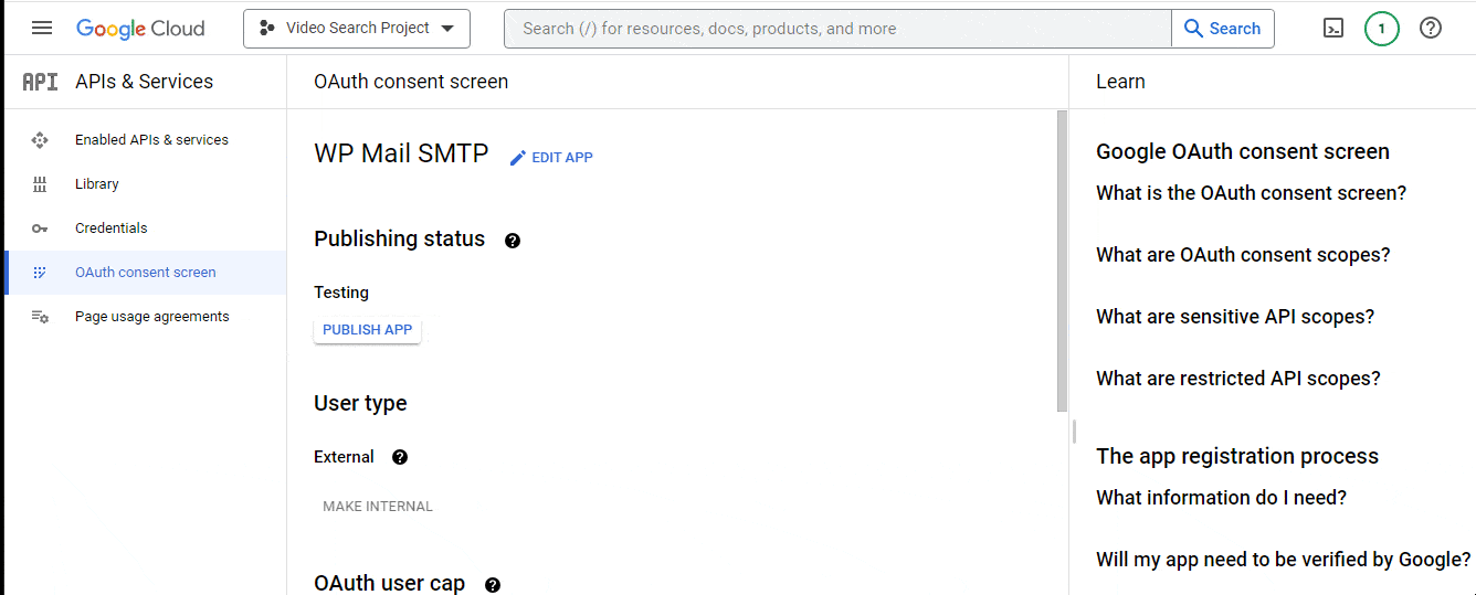 publish app in Google cloud console