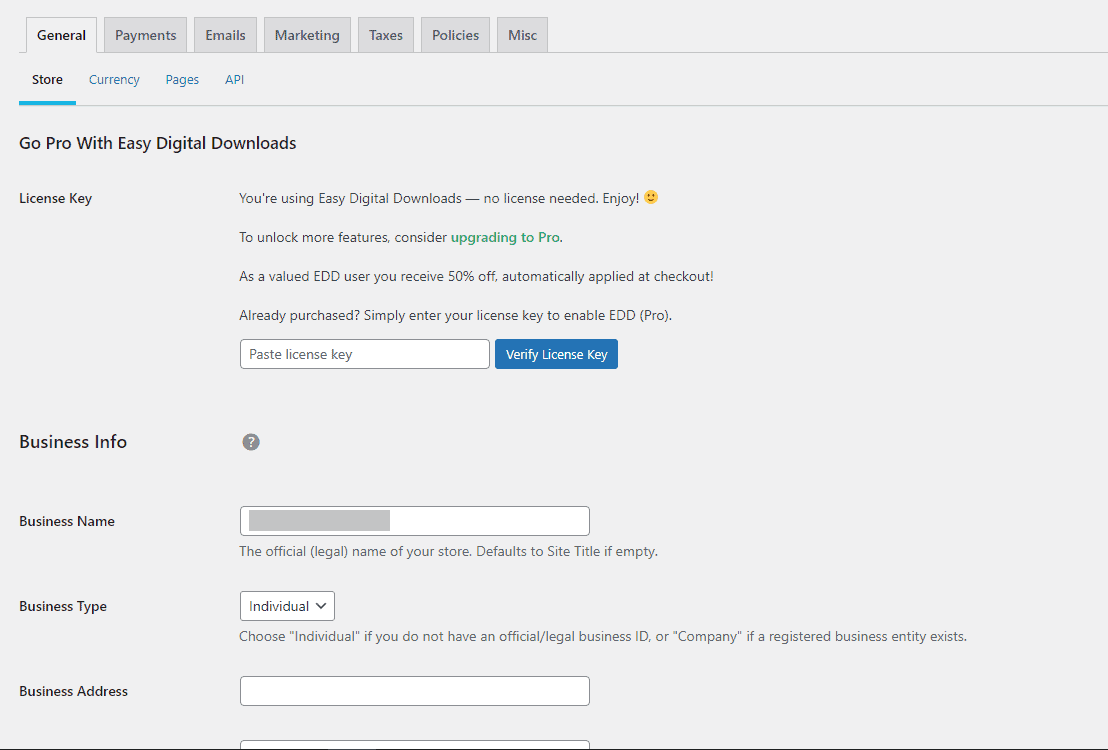 Easy Digital Downloads settings