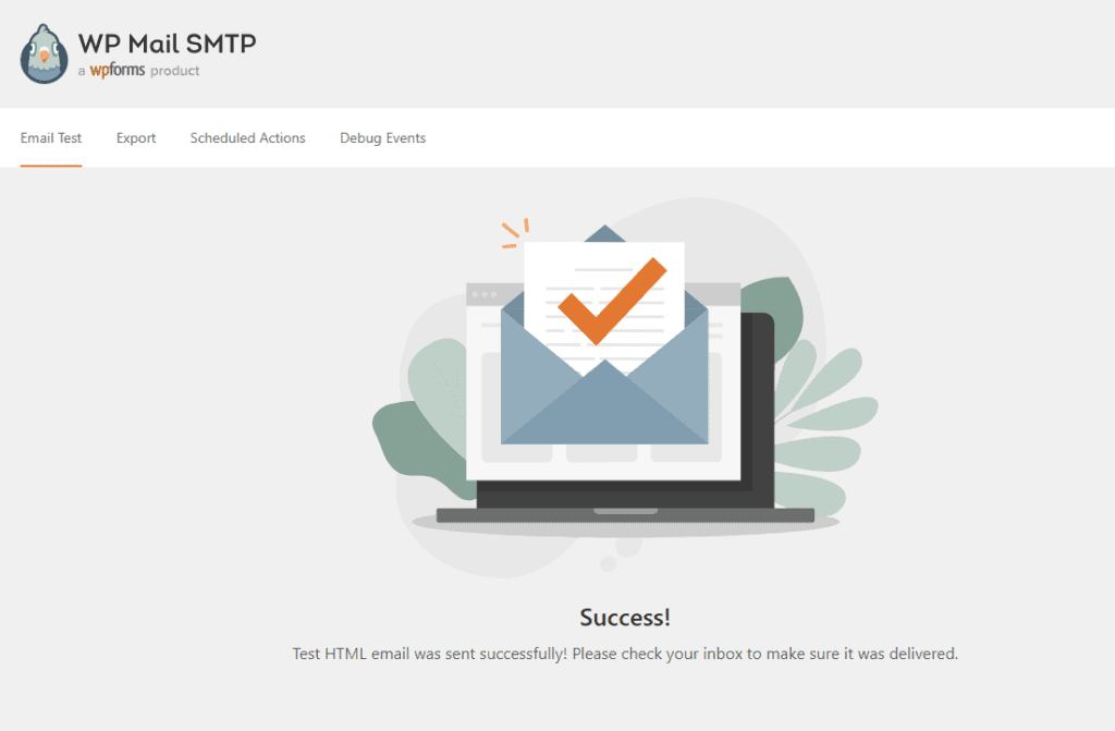 WP Mail SMTP success message