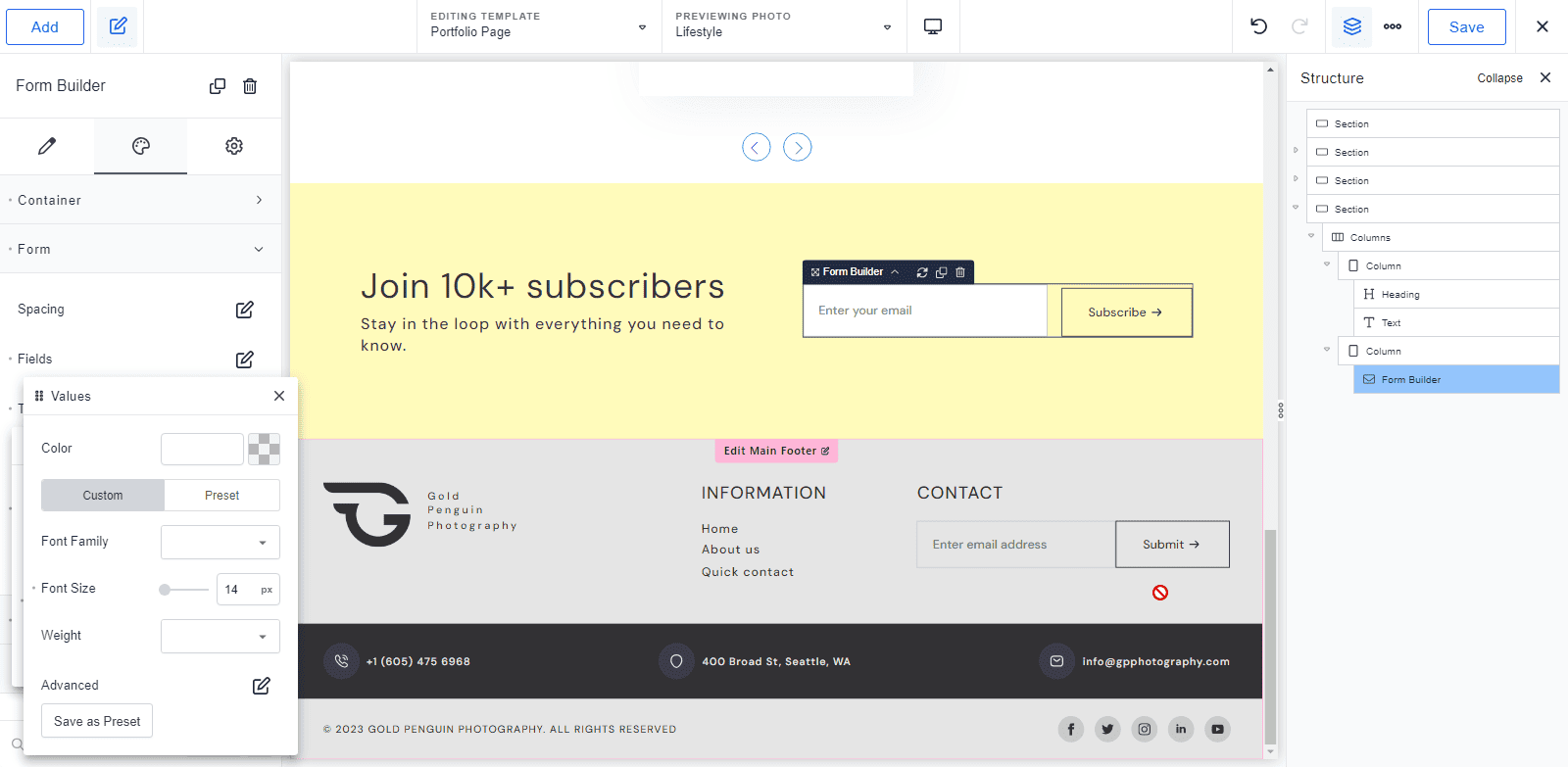 add subscription form in Breakdance