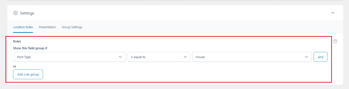 add field group rules