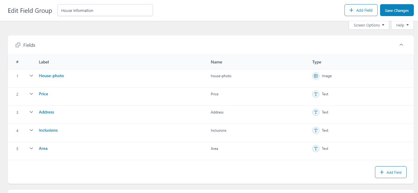 custom field group reordering