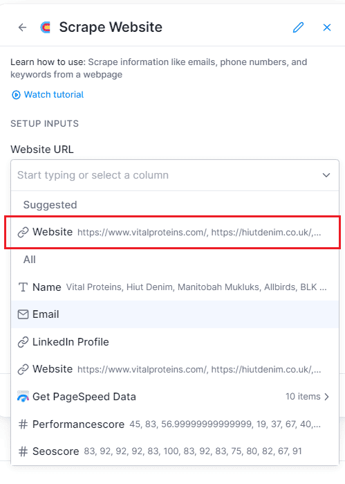 add website URL as input