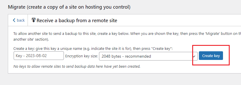 updraft create key