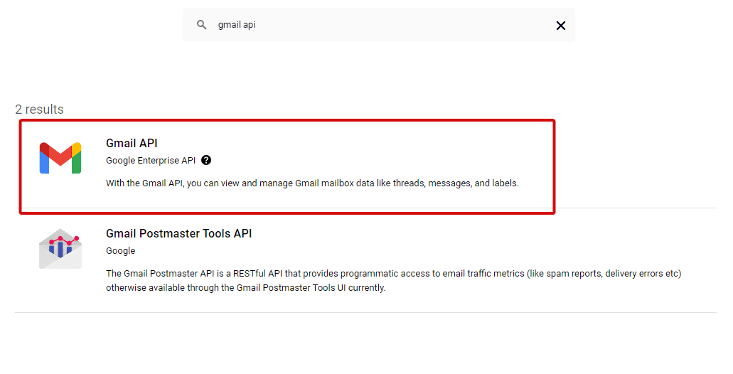 search Gmail API