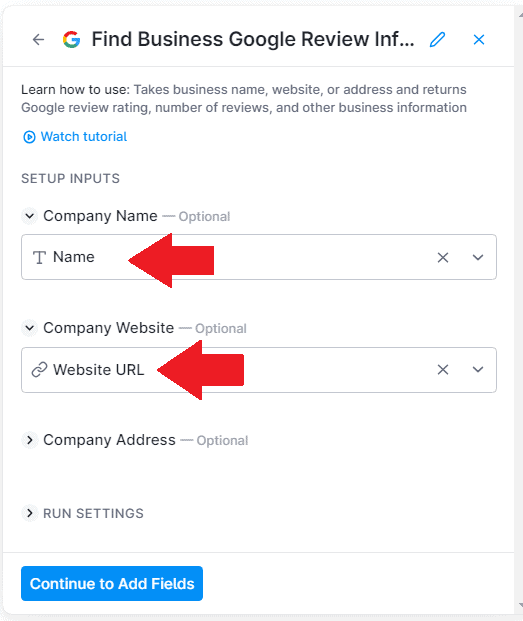 set up inputs for Google review 