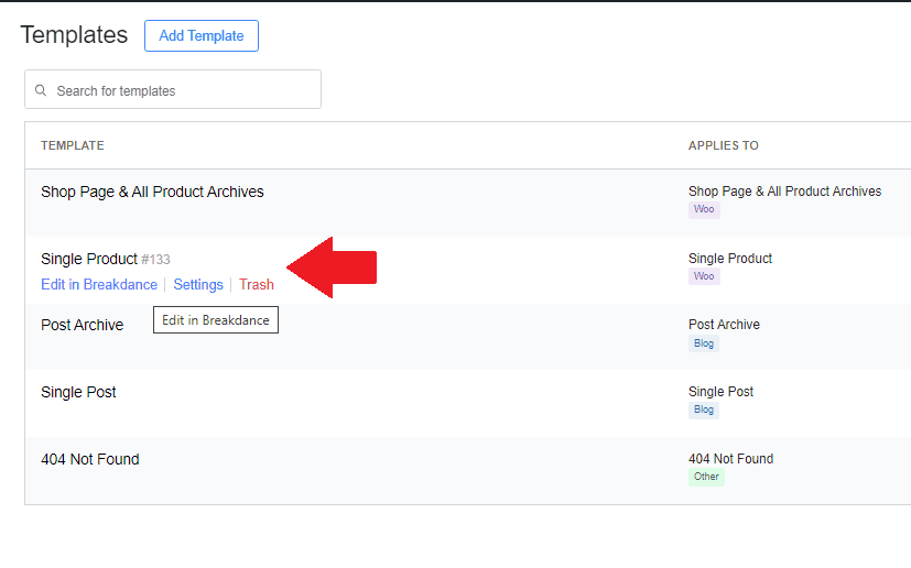 edit single product template Breakdance