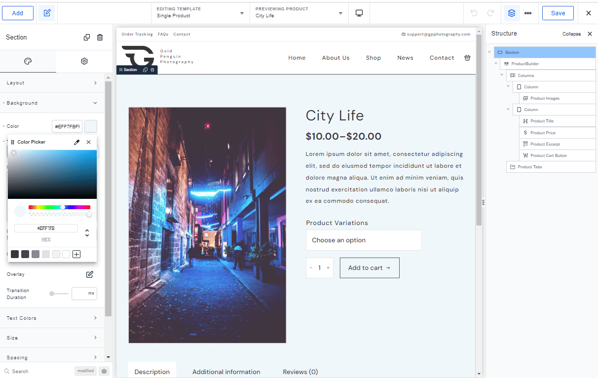 Breakdance single product template