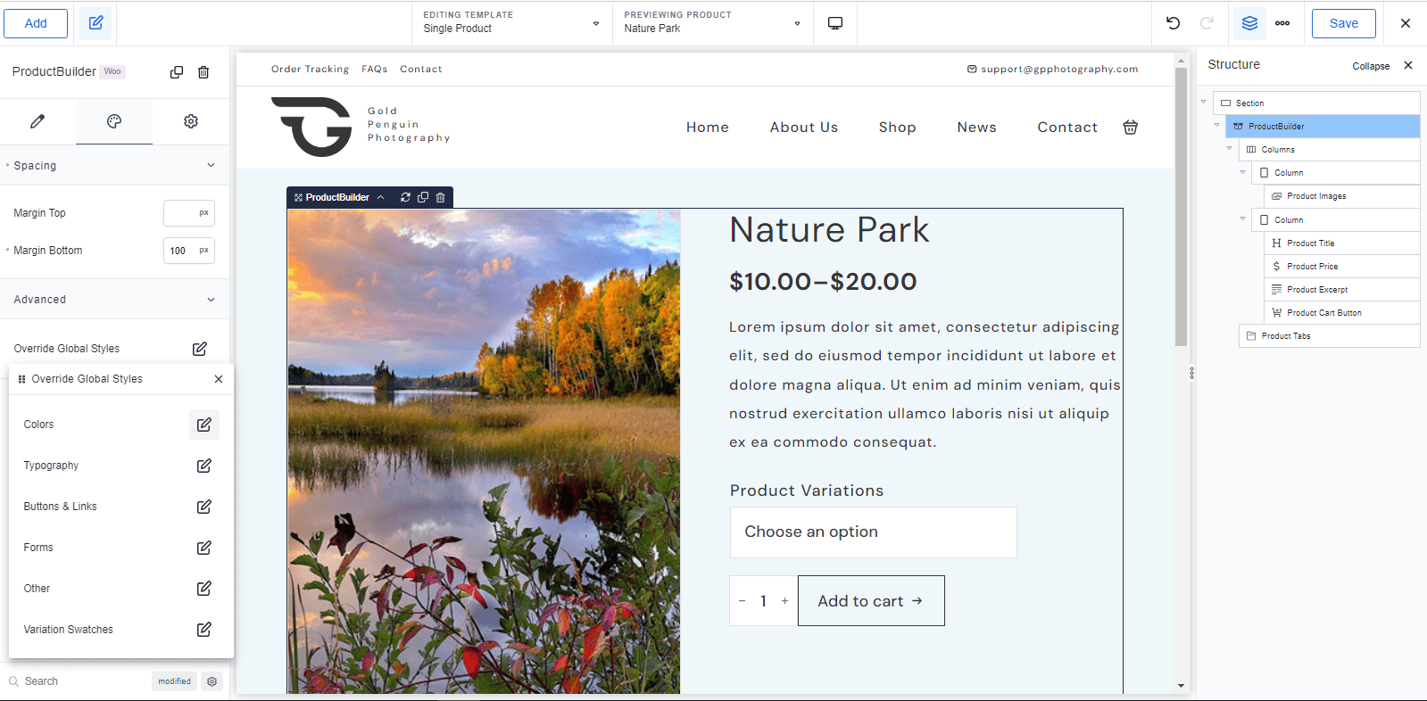 add style to single product template