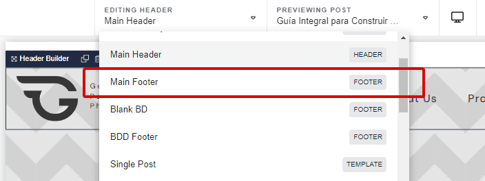 edit footer template in Breakdance