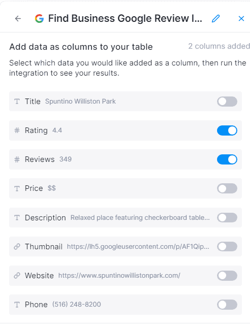 show Google rating and reviews