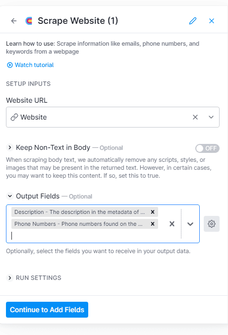 add output fields to scrape website