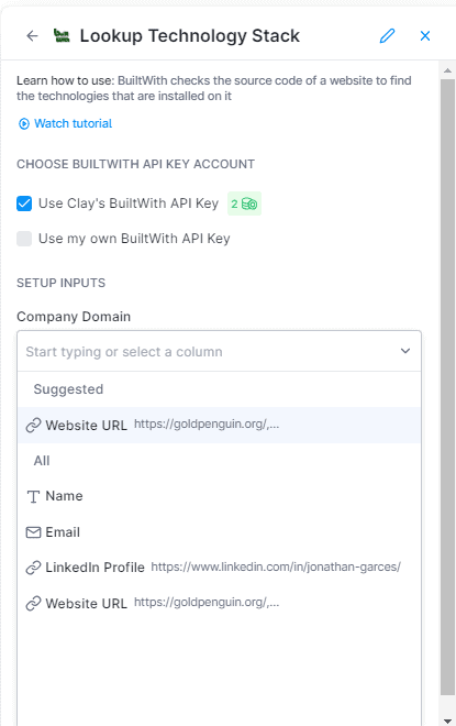 setup input data in Clay