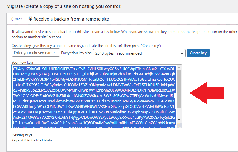 updraft copy site key