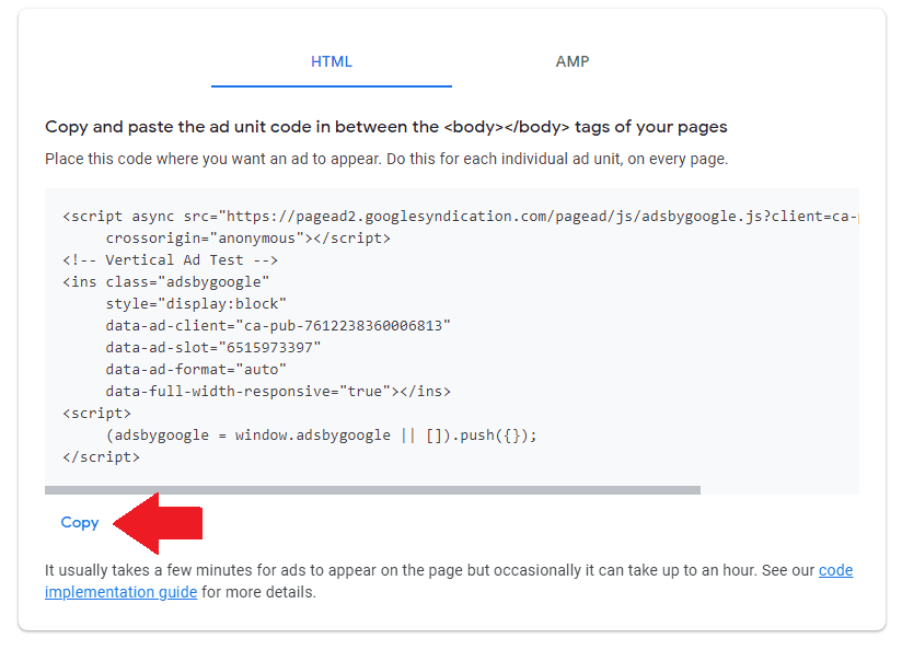 copy Google AdSense script