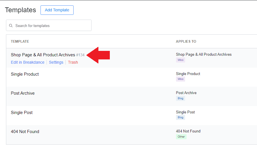 edit Breakdance product listing template