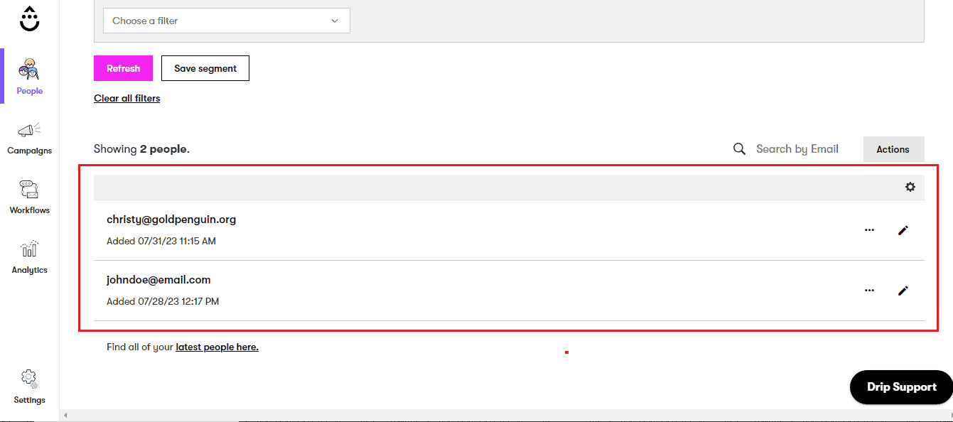 drip list result