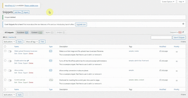add code snippet in WordPress
