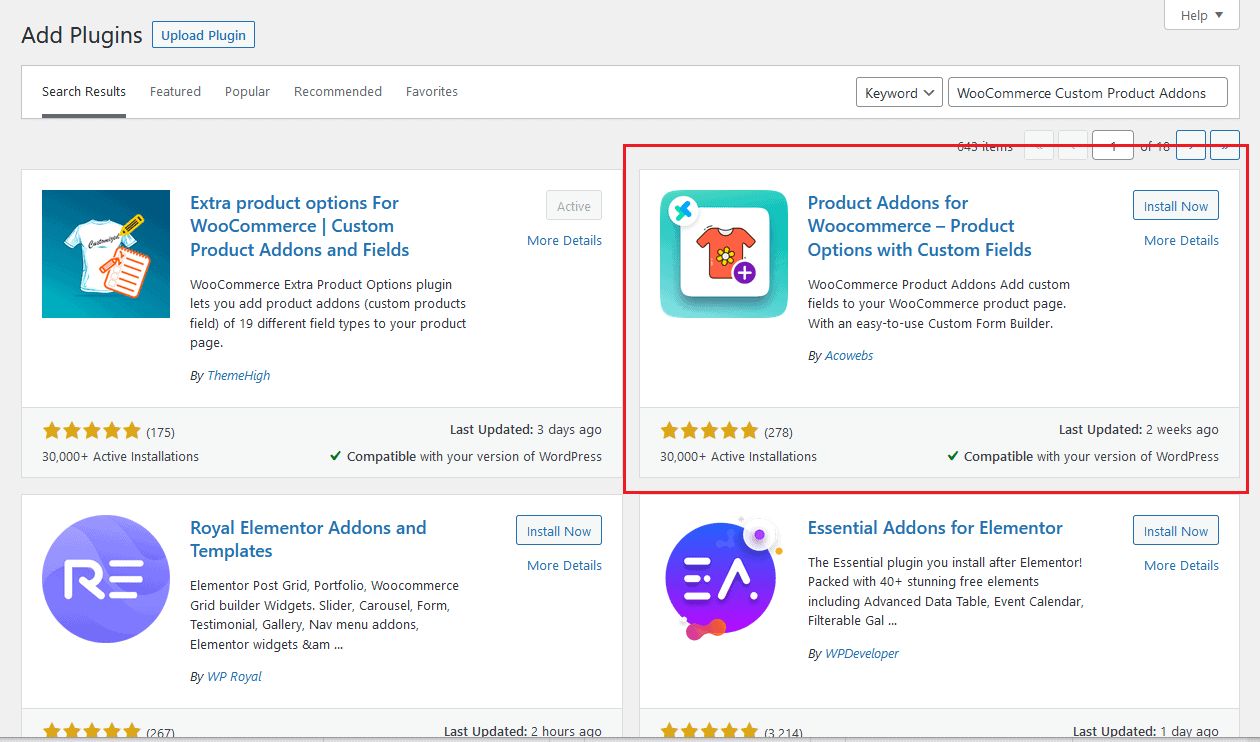 product addons for wooCommerce