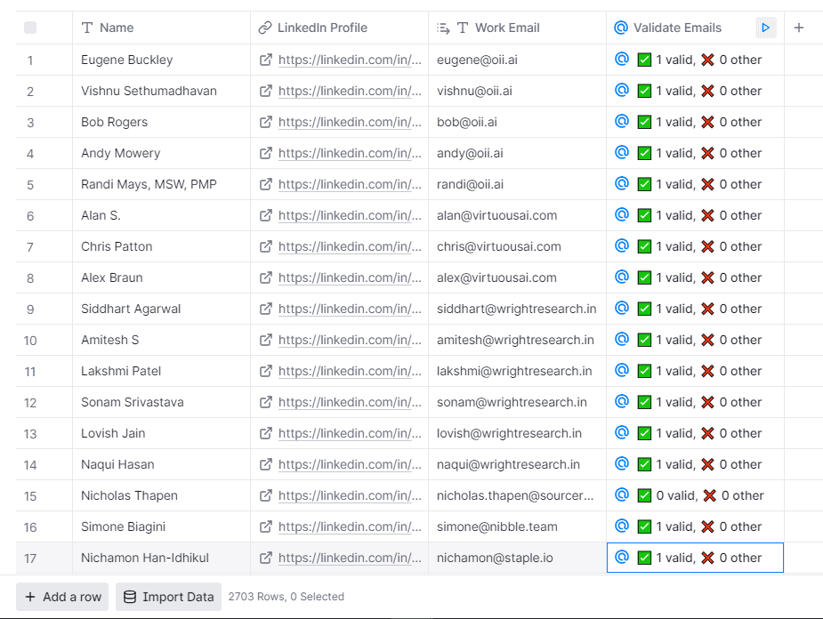 validate email addresses using Clay