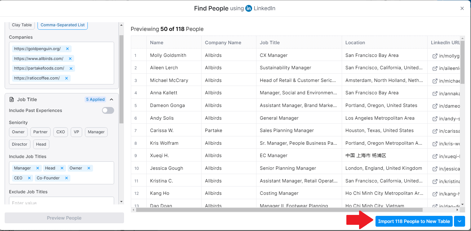 import contacts to Clay table