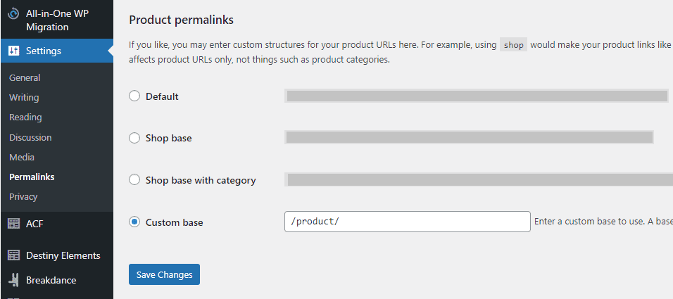 update WordPress permalink