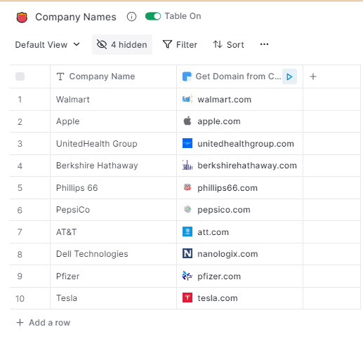 Clay website domain output