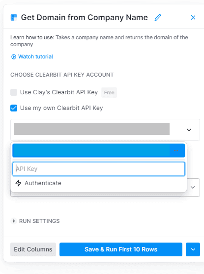use Clearbit API on Clay