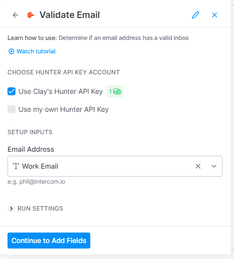 enter Hunter API key