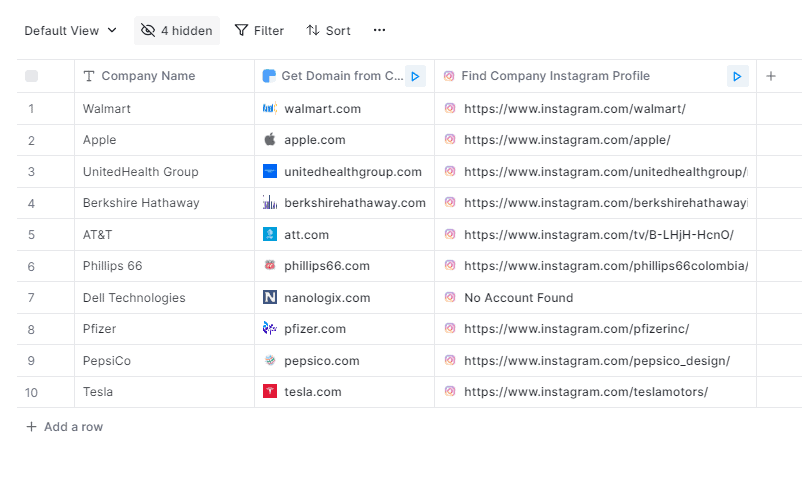 Instagram links output