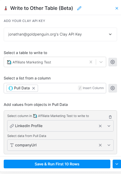 write to other table inputs