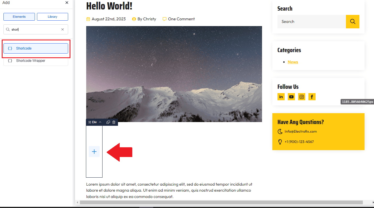 add shortcode on Breakdance page