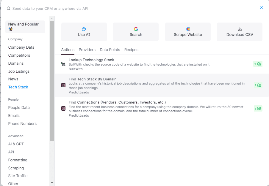 Clay Find Tech Stack by Domain