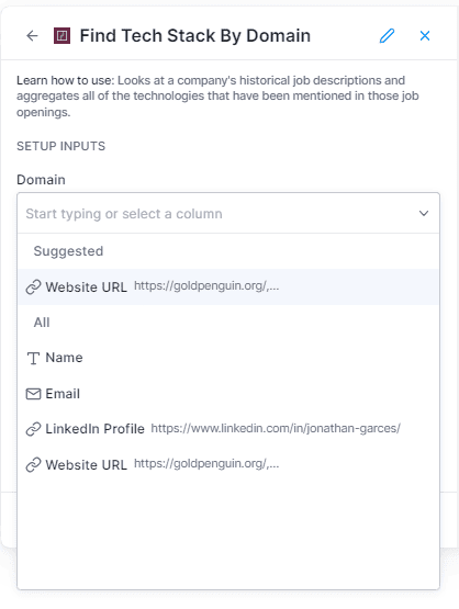 Find Tech Stack by Domain add URLs