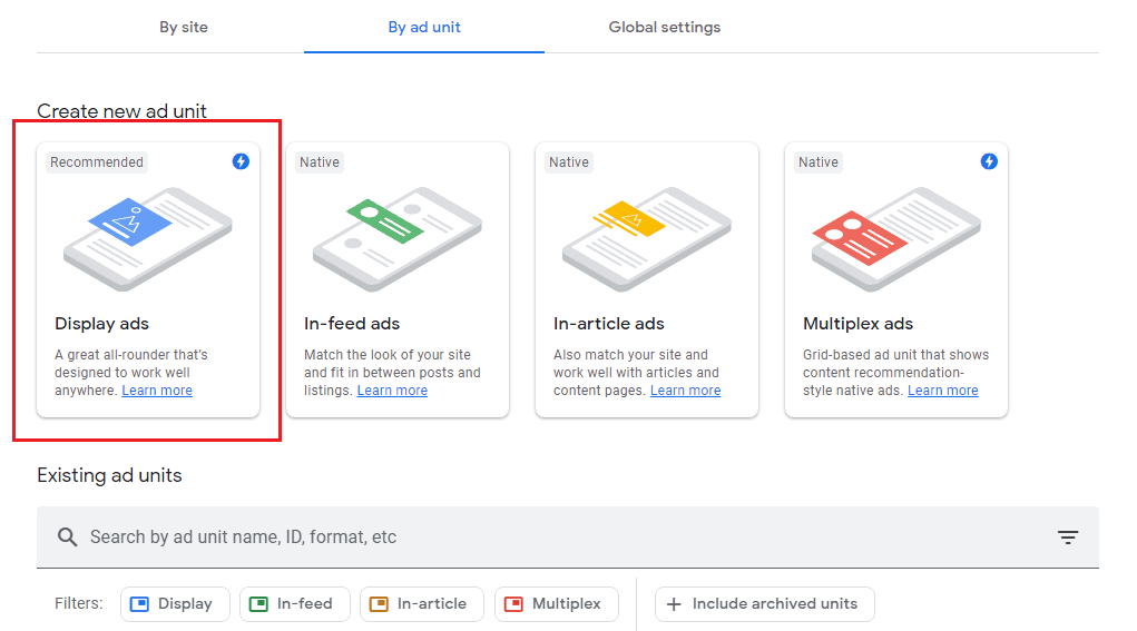 create an ad unit in Google AdSense