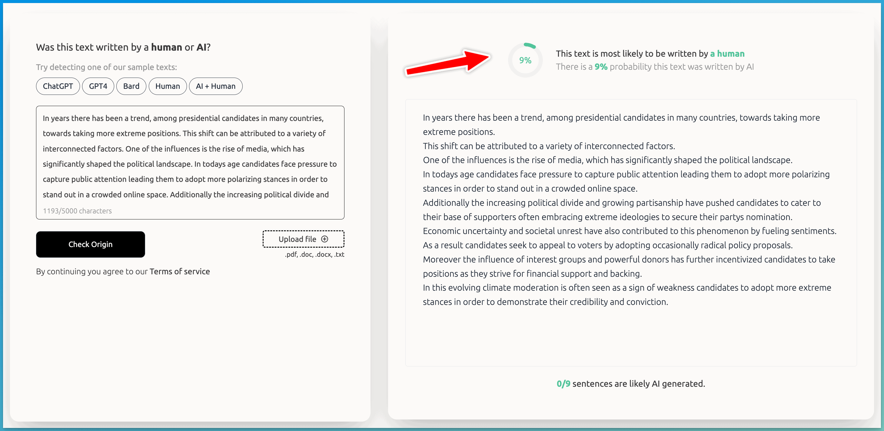 GPTZero returning a 0% of paraphrased text with Undetectable AI paraphrasing method