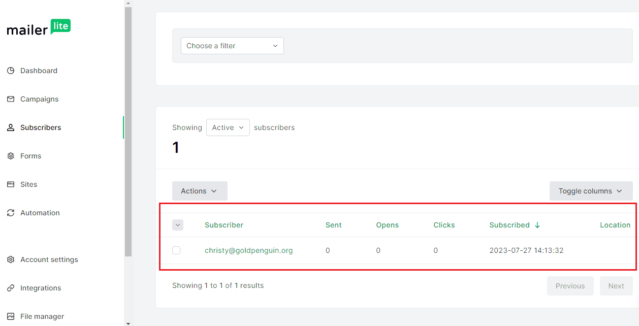 test mailerlite list
