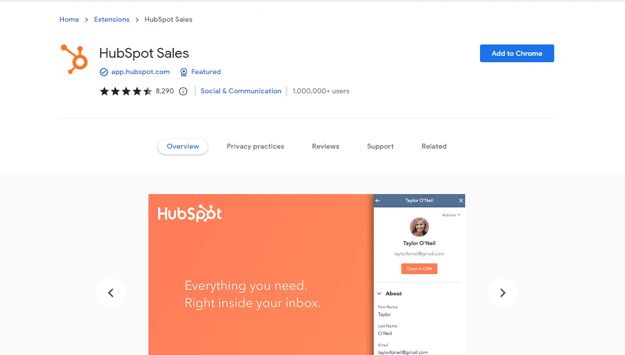 install HubSpot Chrome extension