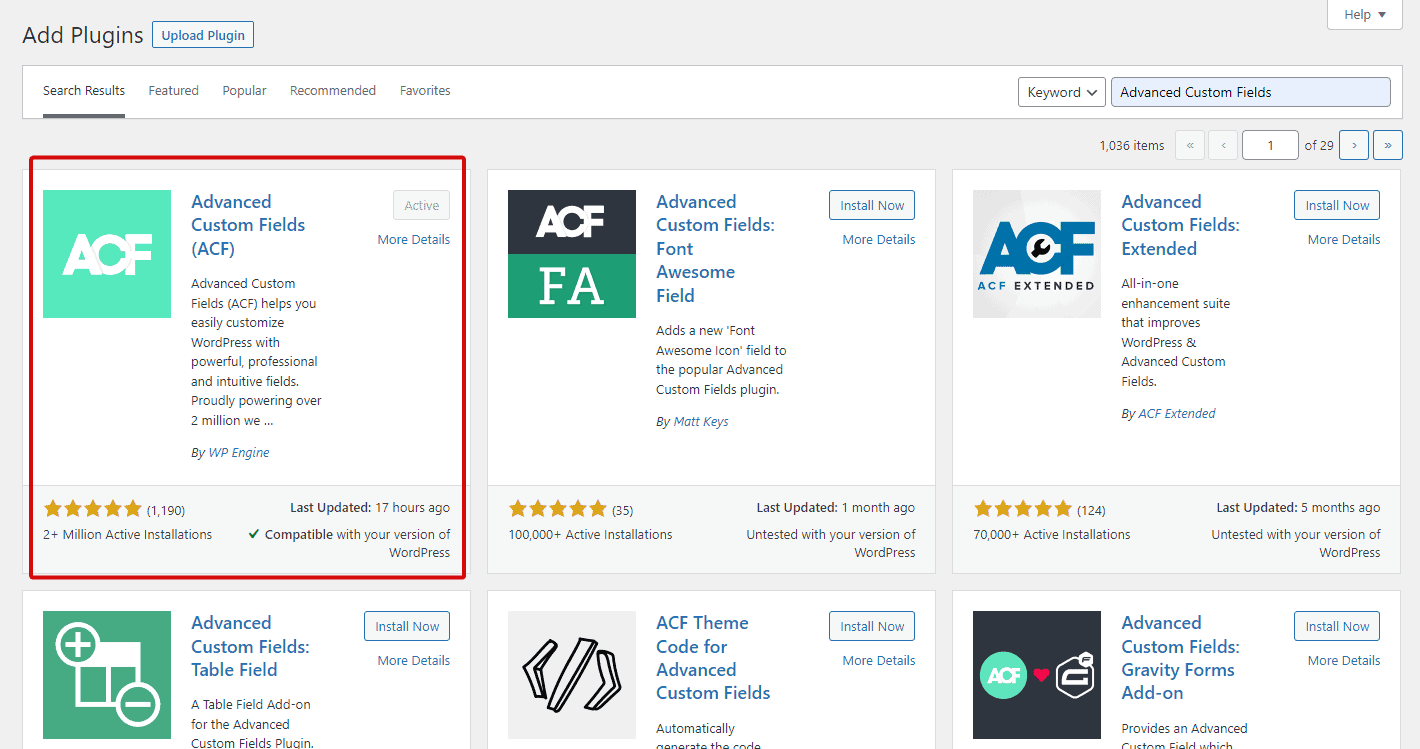 install and activate ACF plugin