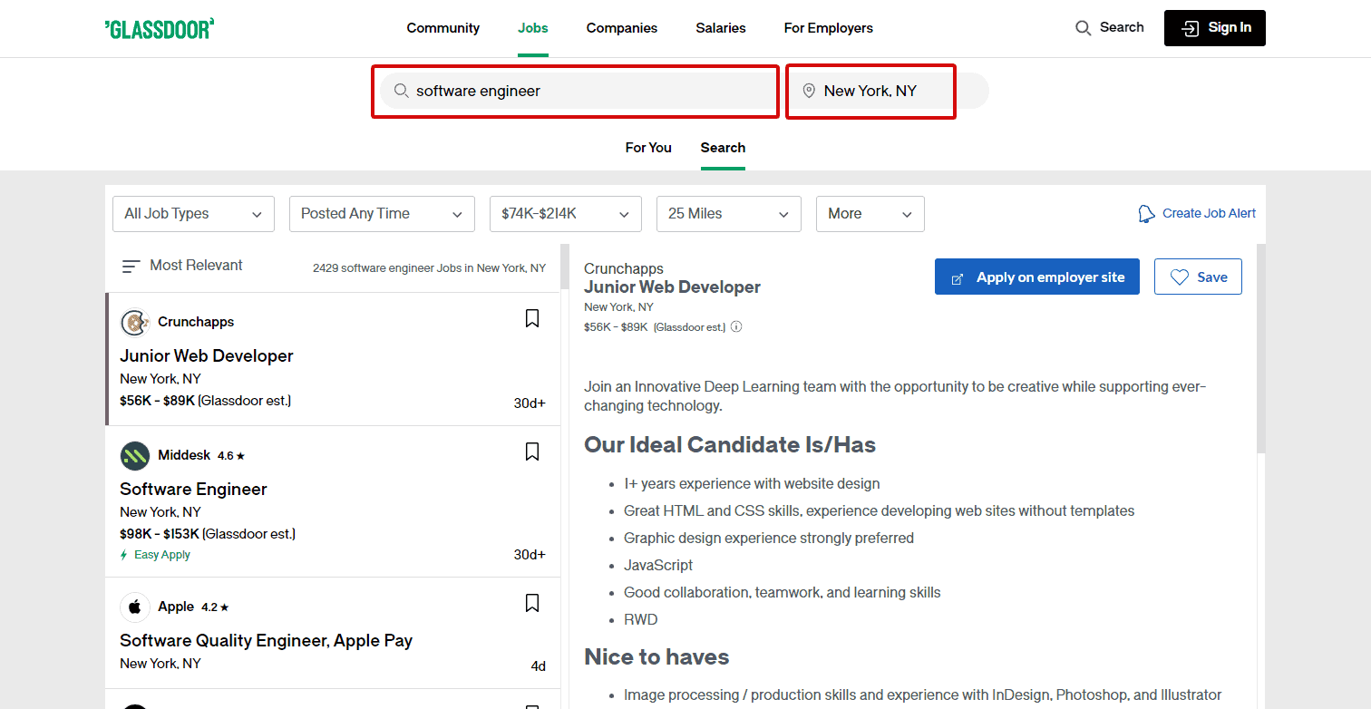 find job openings in Glassdoor