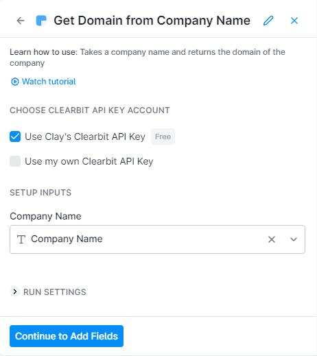 Clearbit settings page