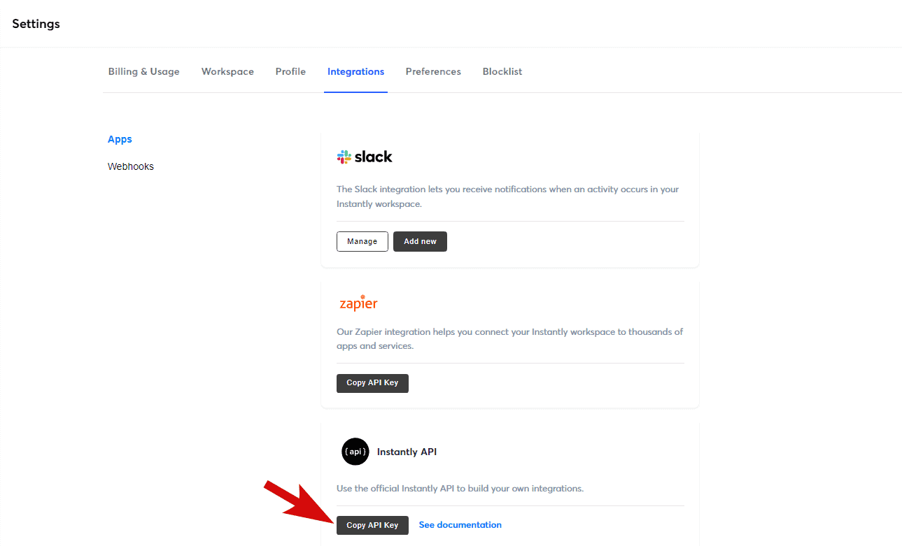 Instantly API key