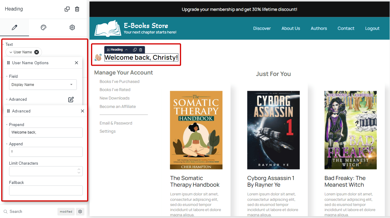 personalize site welcome message